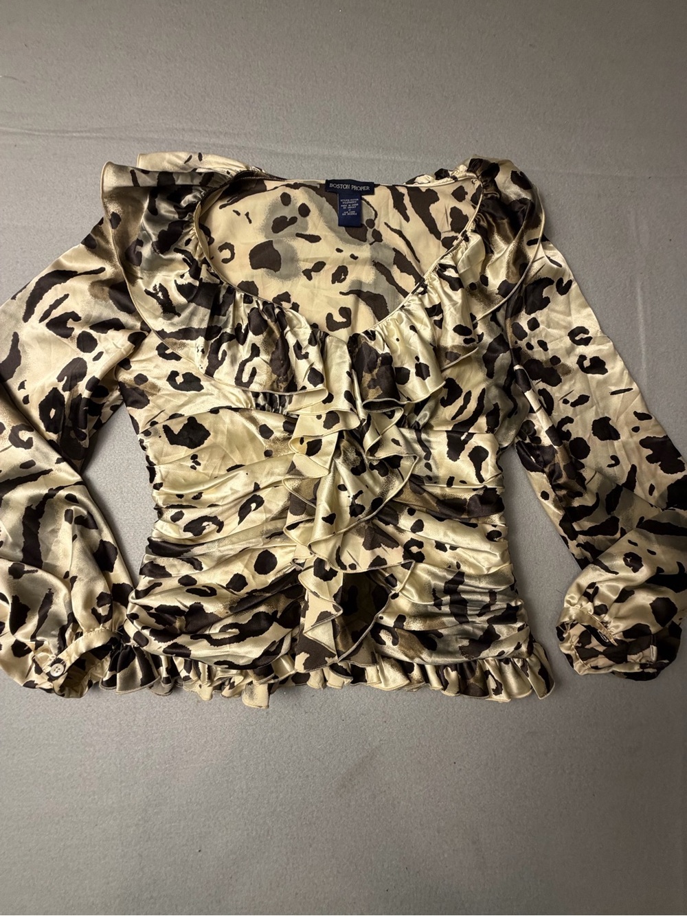 Boston Proper Cream and Black Ruffle Front Blouse 12